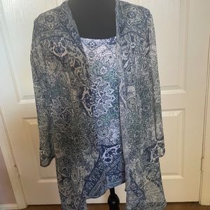 JM Collection sleeveless top attached to sheer 3/4 length sleeve jacket overlay